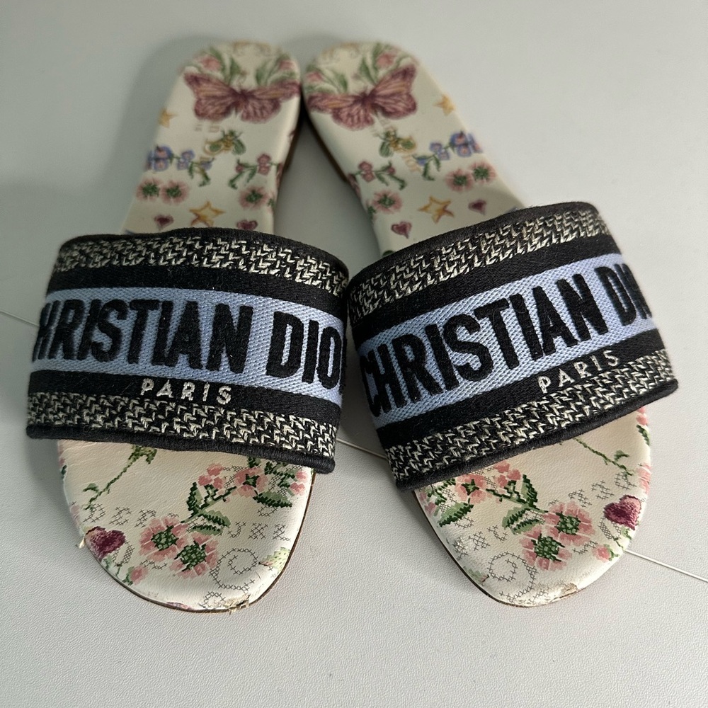 Christian Dior Dway Floral Butterfly Slide Mule SZ EUR 37 US 7 - Picture 1 of 9